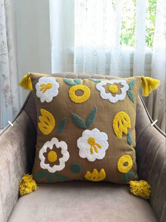 GREEN AND YELLOW TUFTED CUSHION COVER