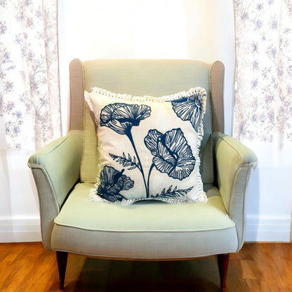 Blue Embroidery Frill Cushion Cover – Handcrafted Decorative Pillow Cover with Elegant FrillsBlue