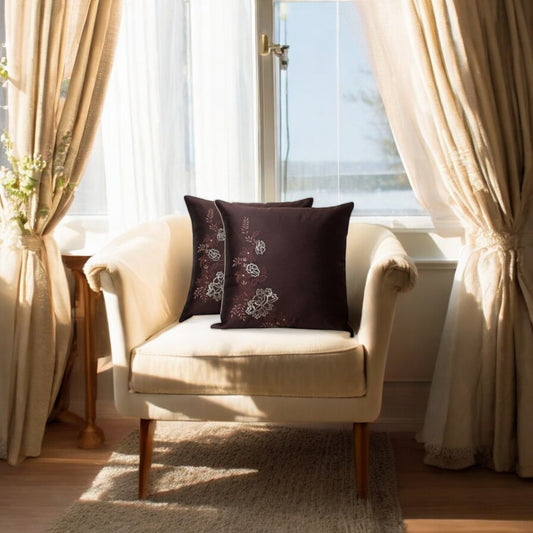Silk Cushion Cover with Brown Zari