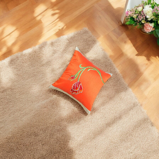 ORANGE LILY SILK CUSHION COVER