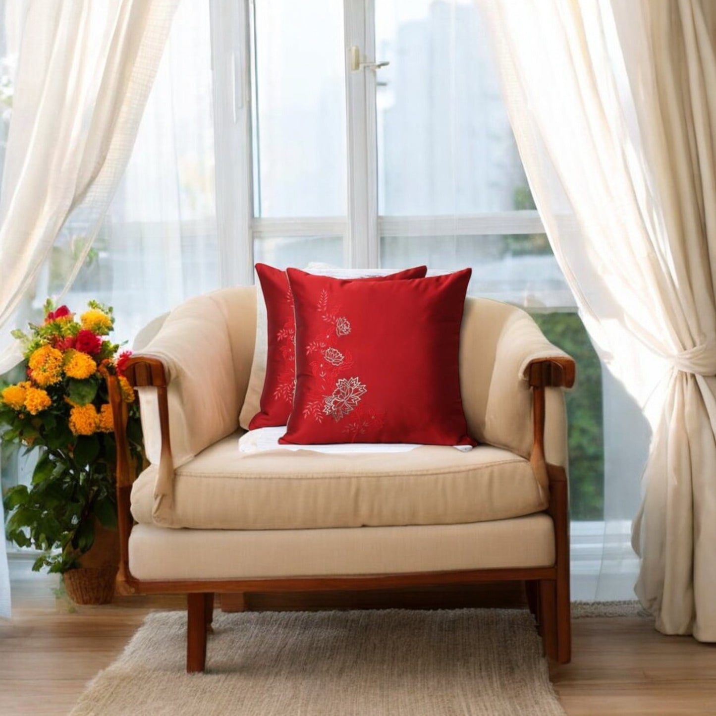 RED SILK CUSHION COVER