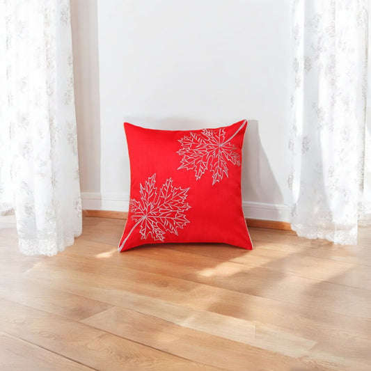 RED ZARI SILK EMBROIDERY CUSHION COVER