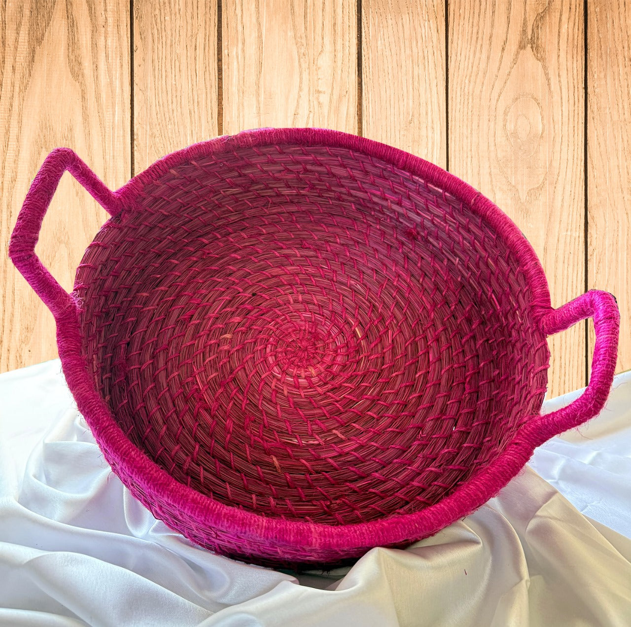 Solid Pink Handcrafted sabai Grass Hand woven Organiser with Handle