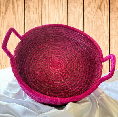 Solid Pink Handcrafted sabai Grass Hand woven Organiser with Handle