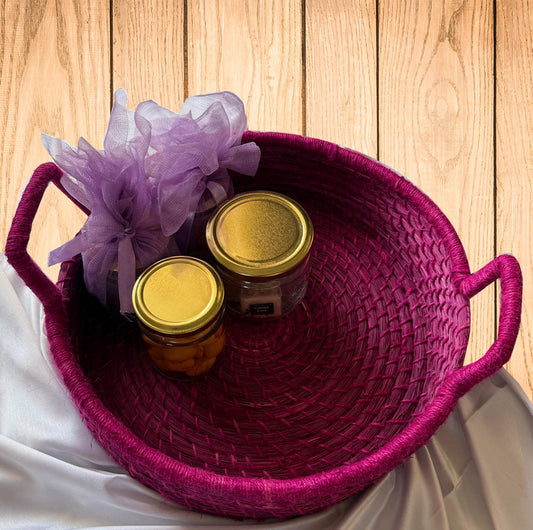 Solid Pink Handcrafted sabai Grass Hand woven Organiser with Handle