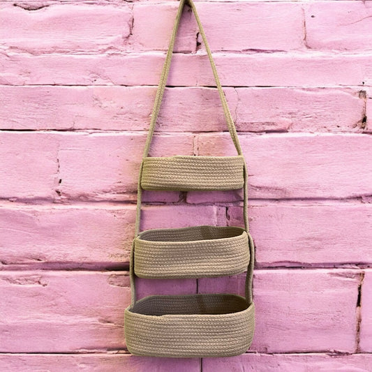 3-Tier Jute Wall Hanging Storage Basket organizer - Beige