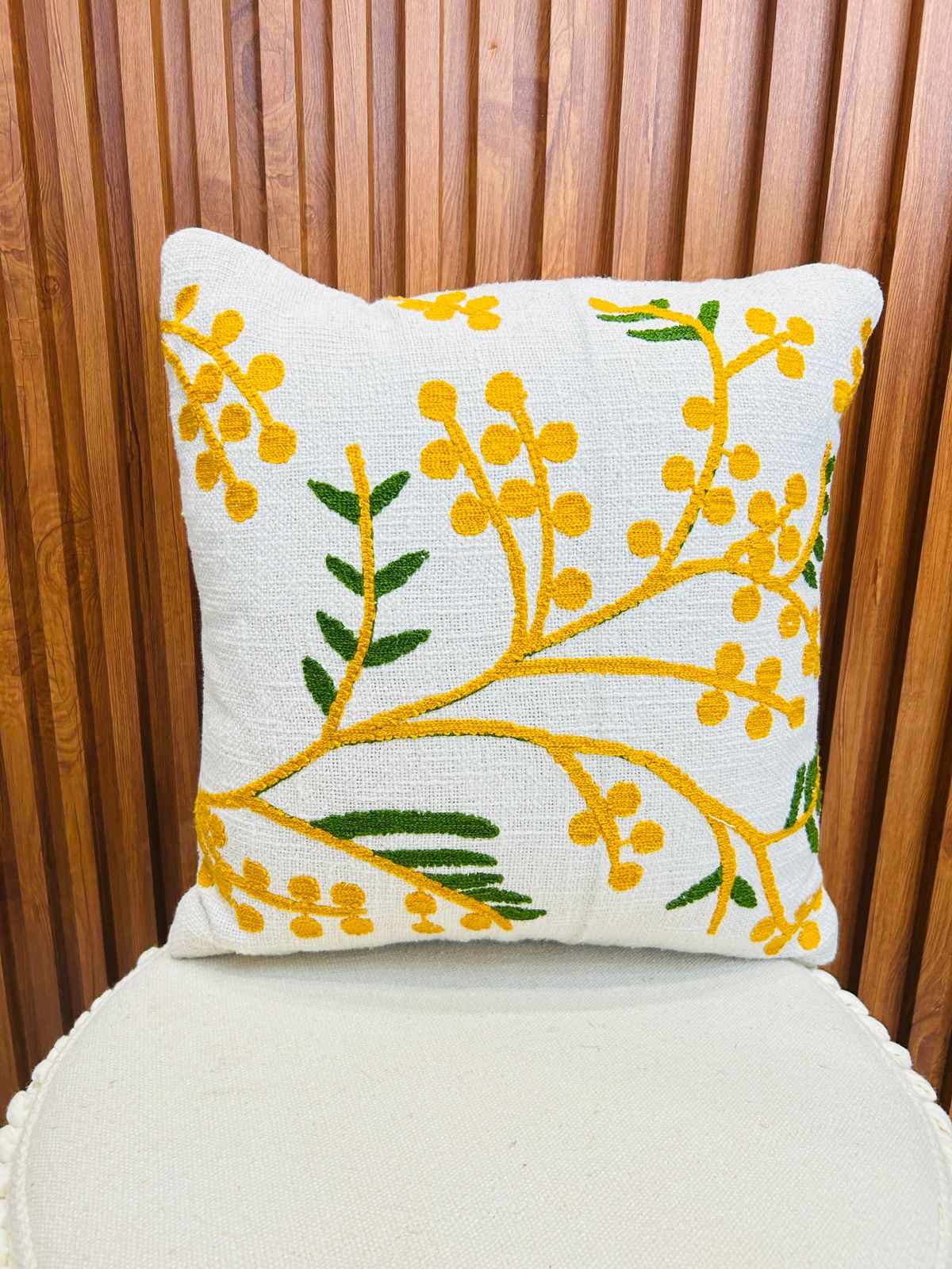 Yellow jute cotton embroidery cushion cover