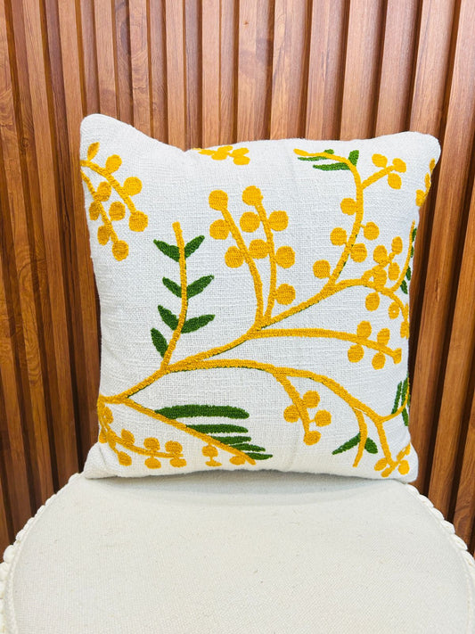 Yellow jute cotton embroidery cushion cover
