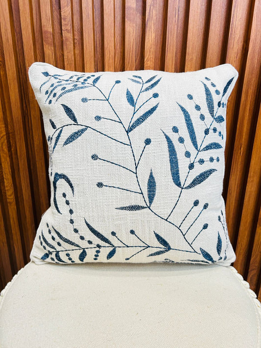 Blue embroidery jute cotton cushion cover