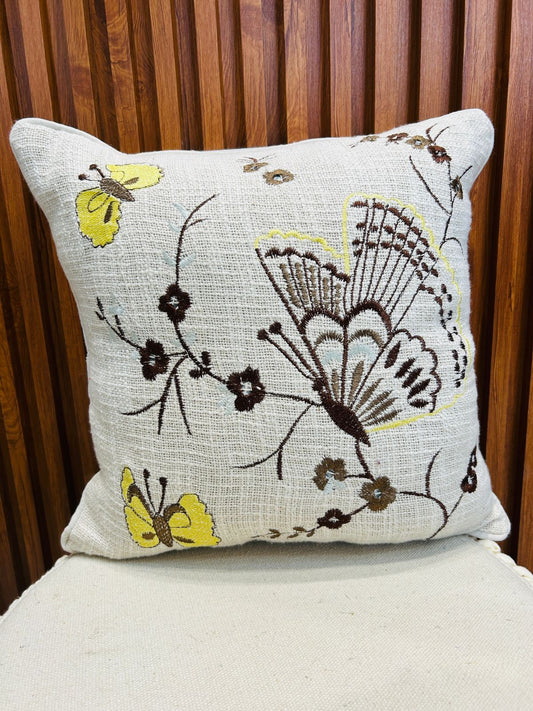 Butterfly embroidery jute cotton cushion cover