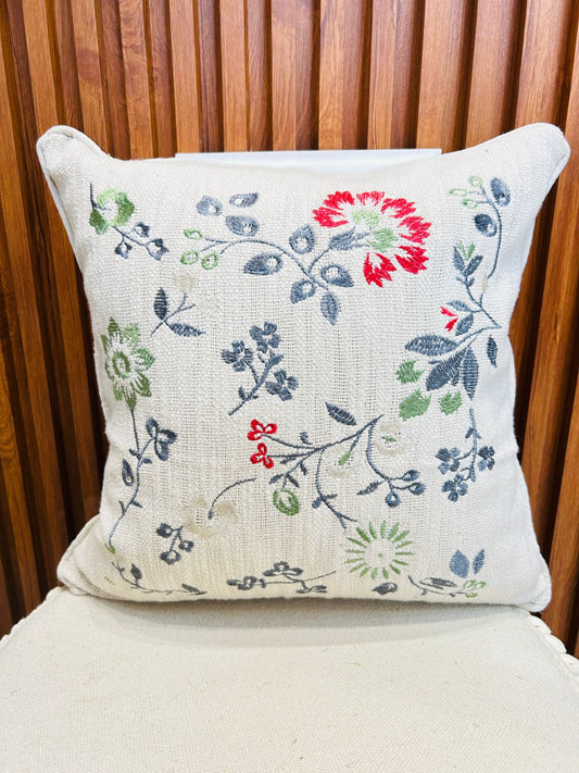 Light floral jute cotton cushion cover
