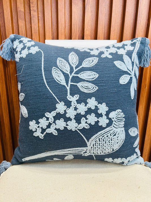 Blue Bird Jute embroidery cushion cover