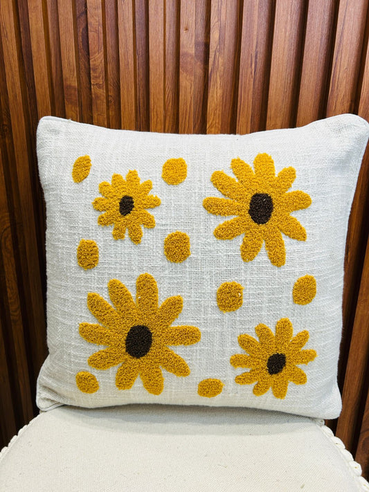 Sunflower Jute cotton embroidery Cushion Cover