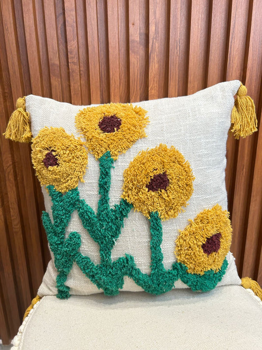 White Tassle jute cotton cushion cover