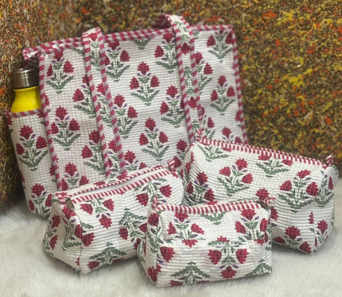Red Rose Tote Bag with set of three pouches