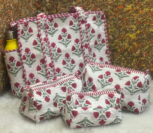 Red Rose Tote Bag with set of three pouches