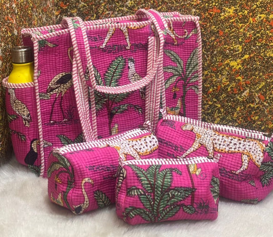 Pink pop Tote bag with three pouches