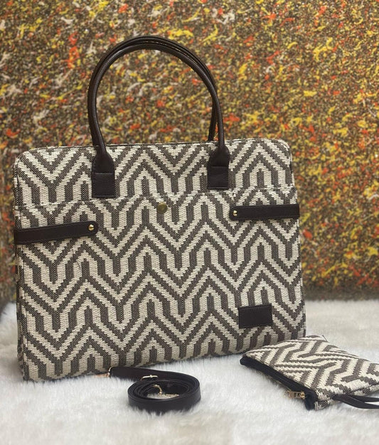 Brown and White geometric tote bag
