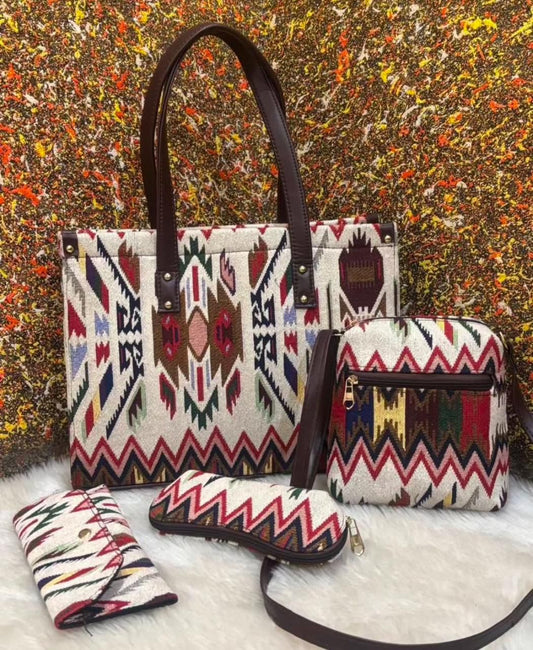 Geometric pattern tote bag set
