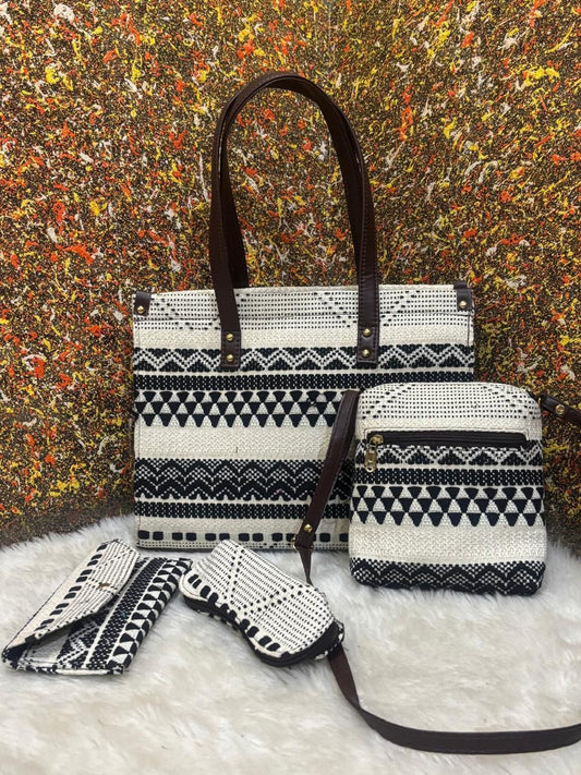 White and Black Tote Bag set