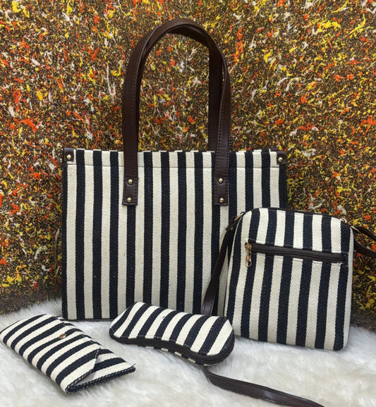 White and Black Stripes tote bag set