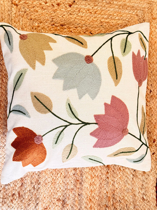 Pastel Multicolour Embroidery Cushion Cover – Handcrafted Decorative Pillow Cover for Elegant Interiors