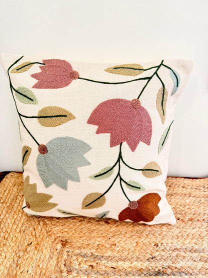 Pastel Multicolour Embroidery Cushion Cover – Handcrafted Decorative Pillow Cover for Elegant Interiors