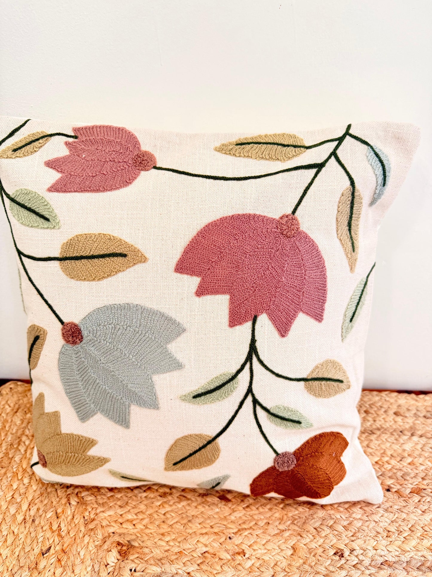 Pastel Multicolour Embroidery Cushion Cover – Handcrafted Decorative Pillow Cover for Elegant Interiors