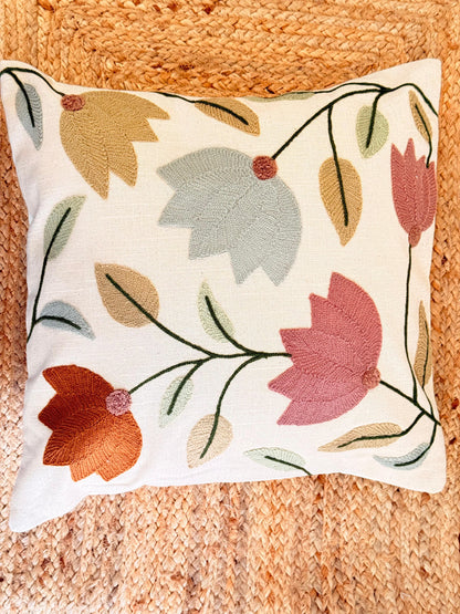 Pastel Multicolour Embroidery Cushion Cover – Handcrafted Decorative Pillow Cover for Elegant Interiors