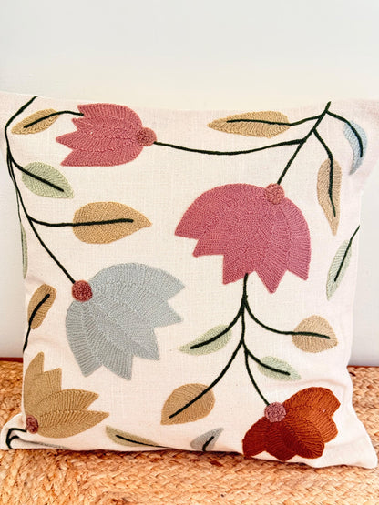 Pastel Multicolour Embroidery Cushion Cover – Handcrafted Decorative Pillow Cover for Elegant Interiors