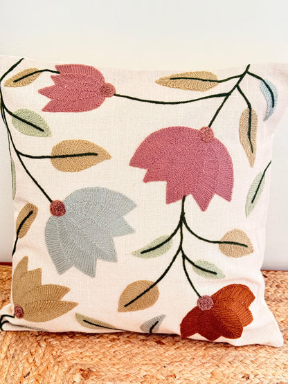 Pastel Multicolour Embroidery Cushion Cover – Handcrafted Decorative Pillow Cover for Elegant Interiors