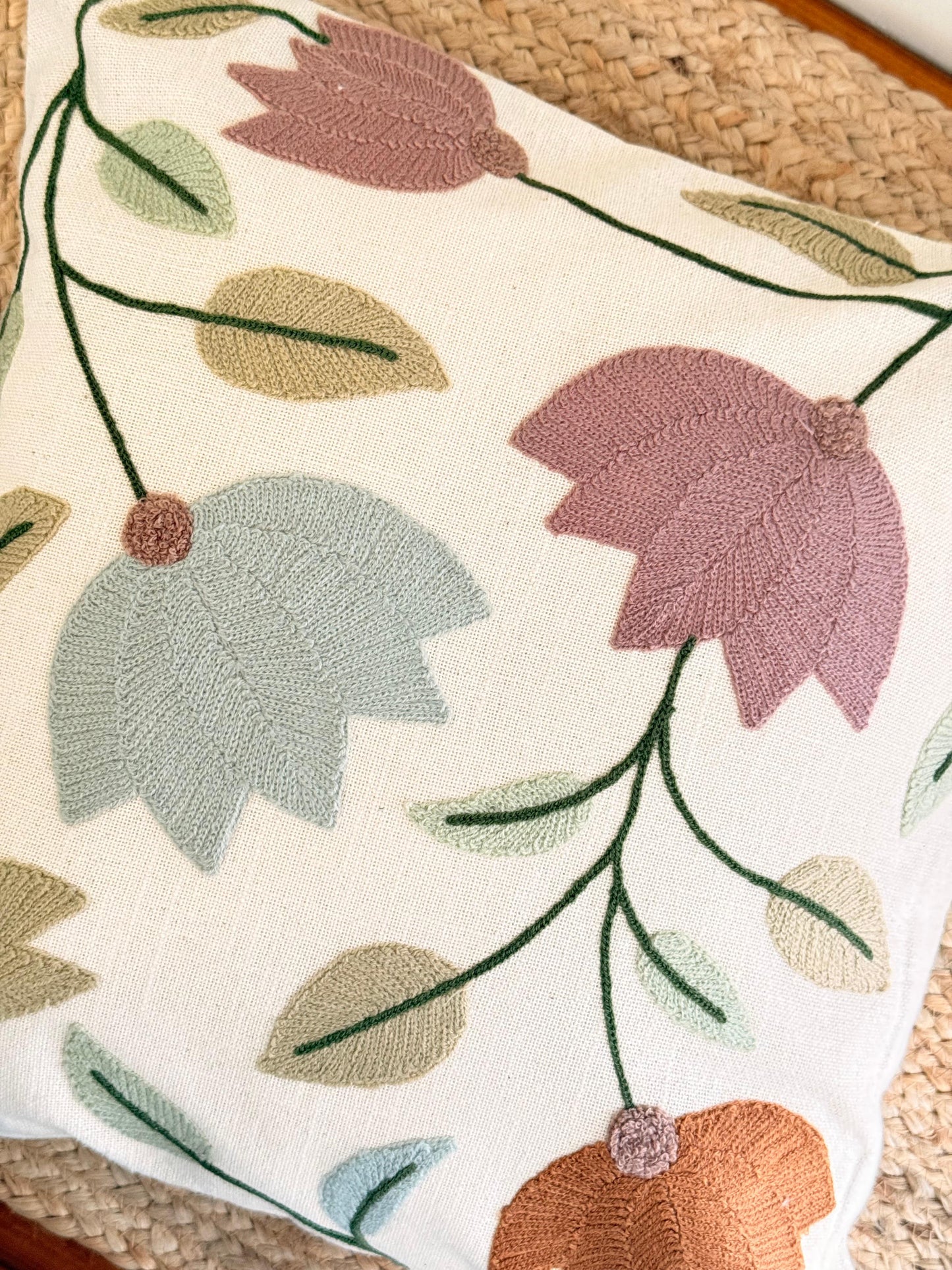 Pastel Multicolour Embroidery Cushion Cover – Handcrafted Decorative Pillow Cover for Elegant Interiors