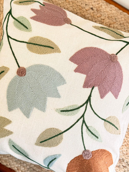 Pastel Multicolour Embroidery Cushion Cover – Handcrafted Decorative Pillow Cover for Elegant Interiors