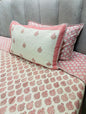 Pink Strawberry Handblock Quilted Reversible Bedcover with 2 Pillow Covers – Charming and Eco-Friendly Bedroom Décor