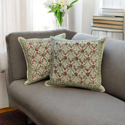 Green and Cream Jute Cushion Covers – Set of 2