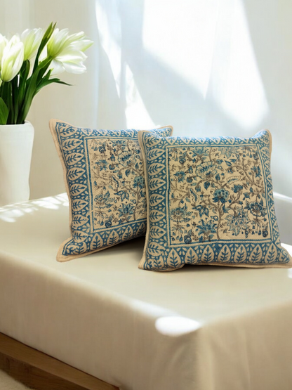 Jute Cushion Cover Set of 2 (Blue and White)