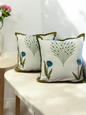 Green and White Quilted Handblock Cushion Covers – Set of 2