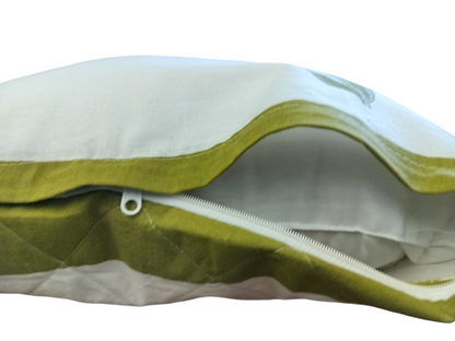 Green and White Quilted Handblock Cushion Covers – Set of 2