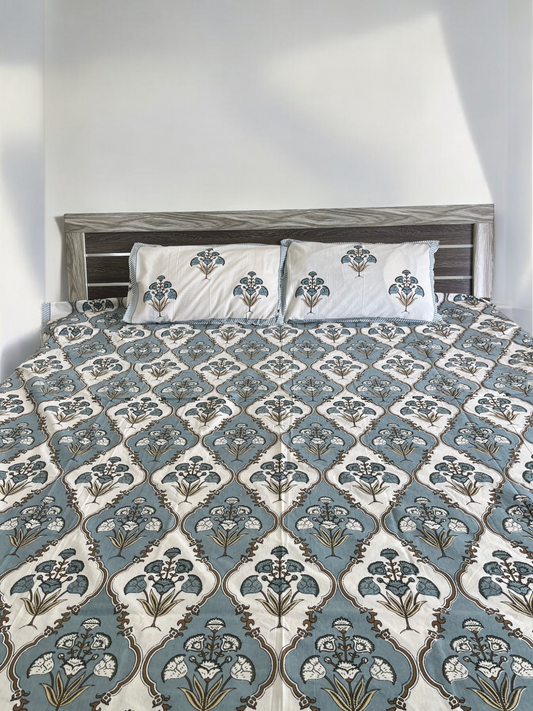 Handblock Printed Abstract Pattern Double Bedsheet