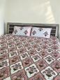 Handblock Peach Floral Double Bedsheet