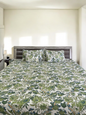 Green Garden Double Bedsheet with 2 Frill Pillows and 2 Cushion Covers