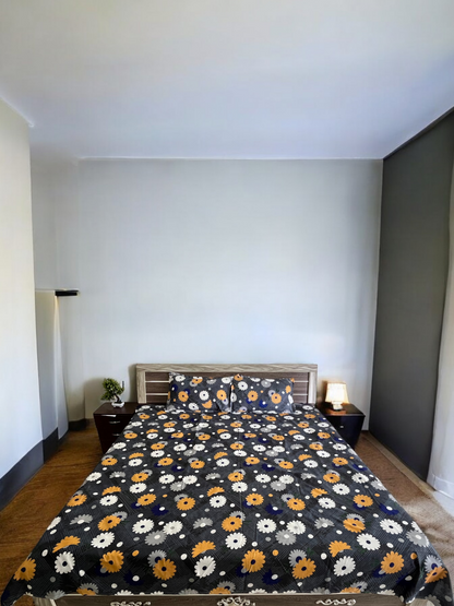 Yellow Floral Double Bedsheet with 2 Pillow Cover