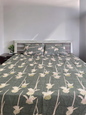Green Floral Double Bedsheet with 2 Quilted Pillows Covers