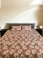 Beige Flower Double Bedsheet with 2 Quilted Pillows Covers
