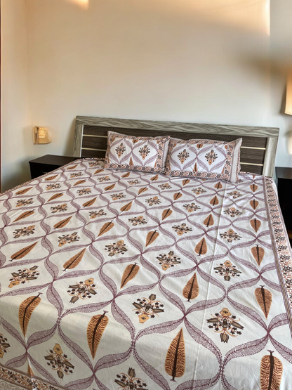 Brown Floral Abstract Double Bedsheet with 2 Pillow Cover