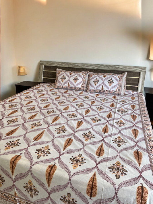Brown Floral Abstract Double Bedsheet with 2 Pillow Cover