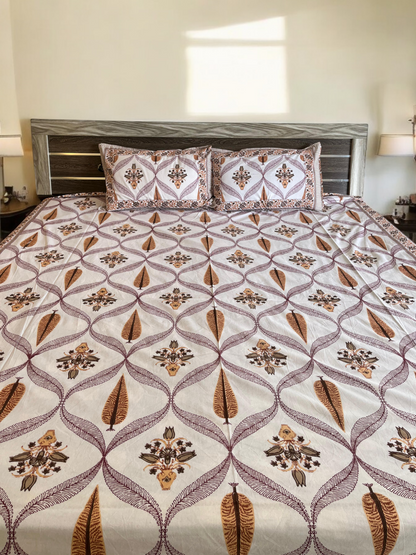 Brown Floral Abstract Double Bedsheet with 2 Pillow Cover