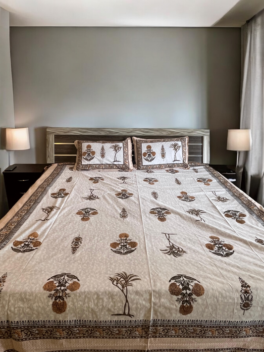 White Floral Double Bedsheet with 2 Pillow Cover