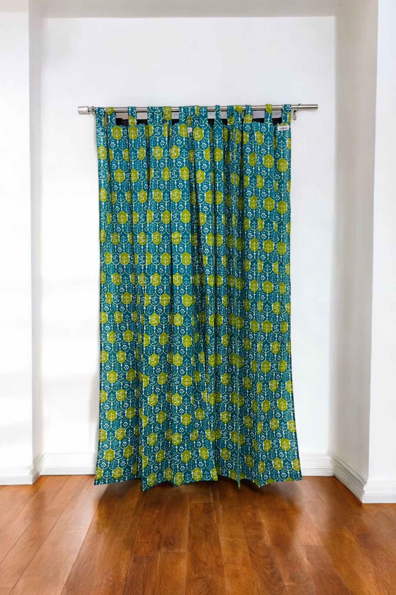 Green Floral Handblock Print Curtains