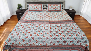Red Floral Double Bedsheet with Double Bed Dohar
